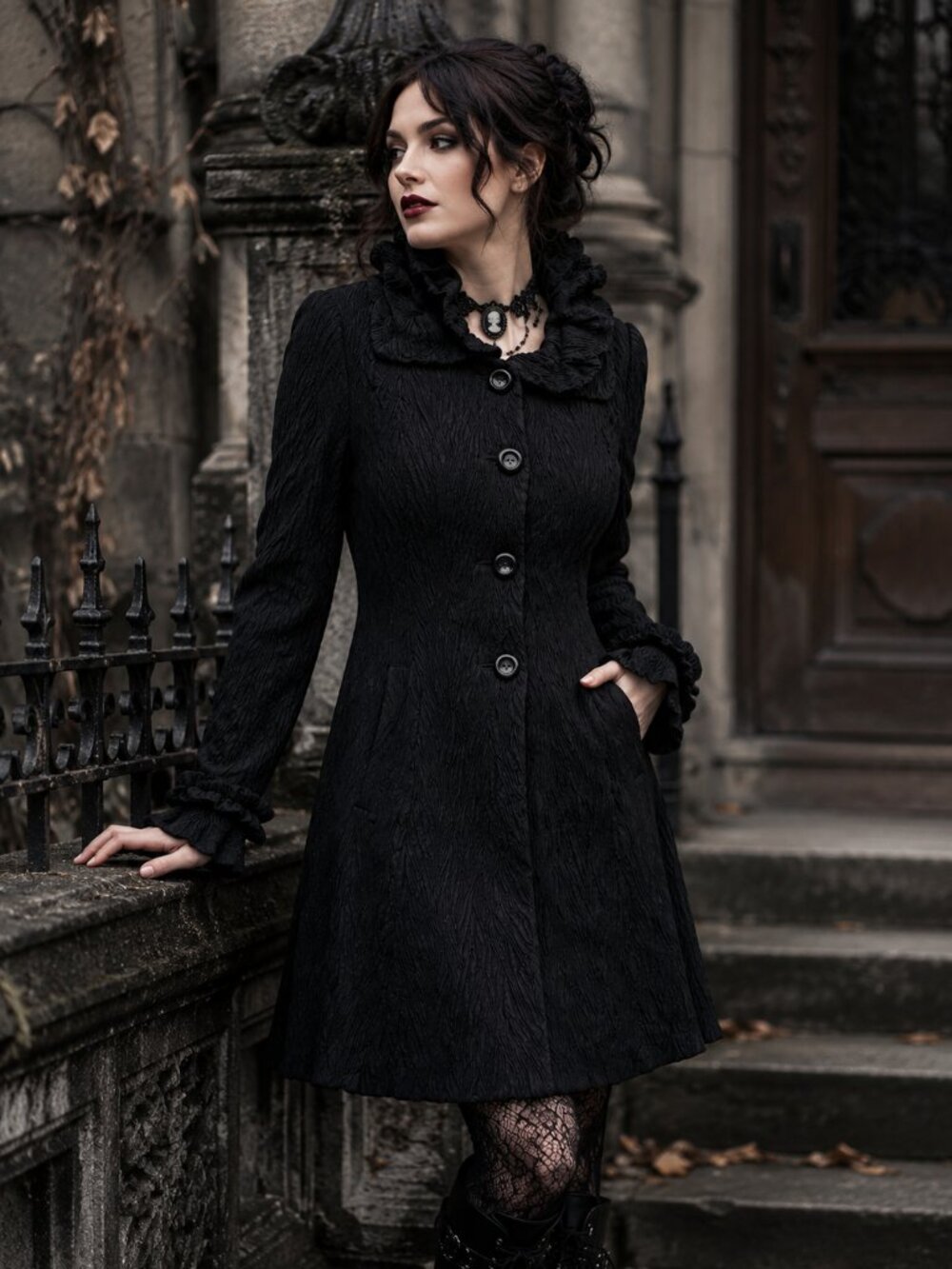 Luii Victorian Gothic Ruffle Coat Black Romantic Goth Dark Academia Jacket M